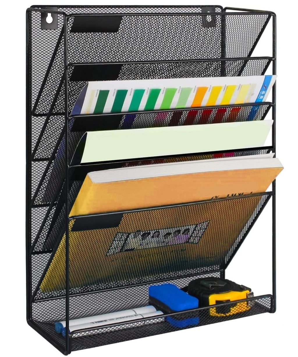 Aertyole 6-Tier Wall File Organizer Hanging File Organizer Cubicle Organizer Wall File Holder for Office Home, Black