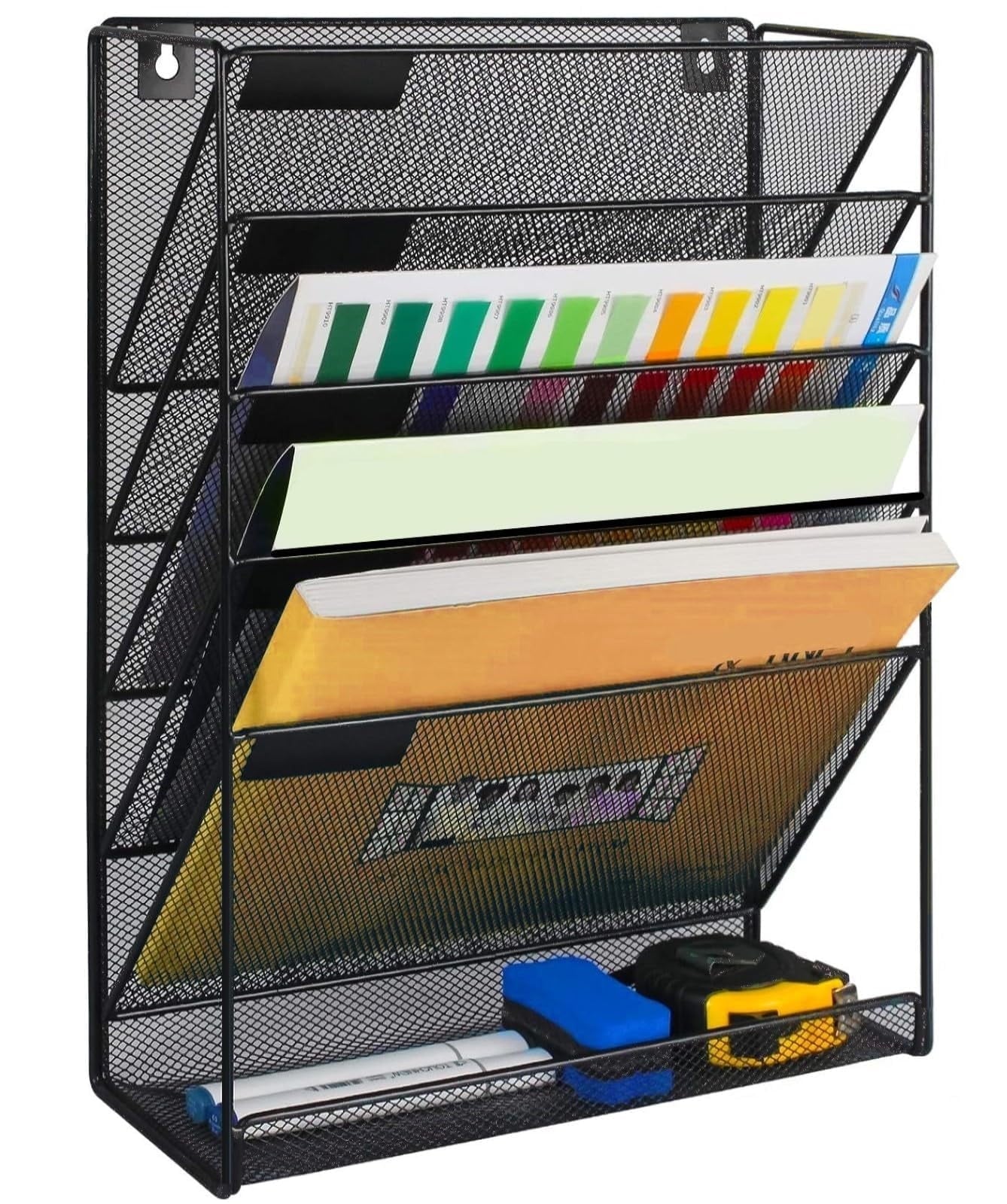 Aertyole 6-Tier Wall File Organizer Hanging File Organizer Cubicle Organizer Wall File Holder for Office Home, Black
