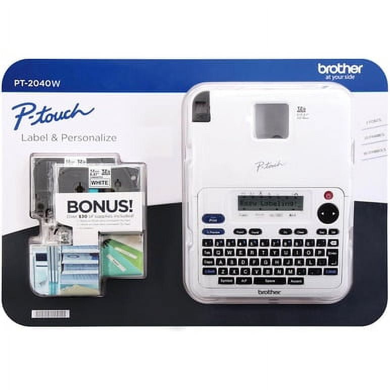 P-Touch PT-2040W Labeler Maker White Bonus 2 Label Tapes & AC Adapter Home Office School Machine 65604