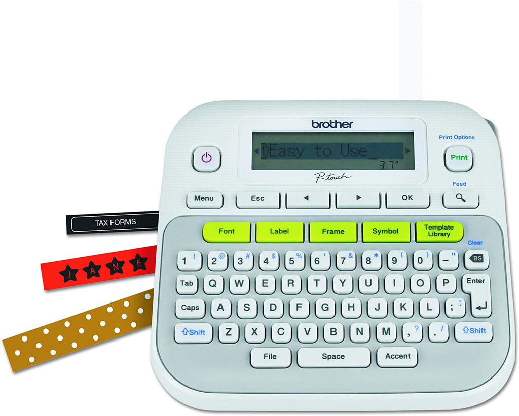 P-touch, Easy-to-Use Label Maker, One-Touch Keys, Multiple Font Styles, 27 User-Friendly Templates, White