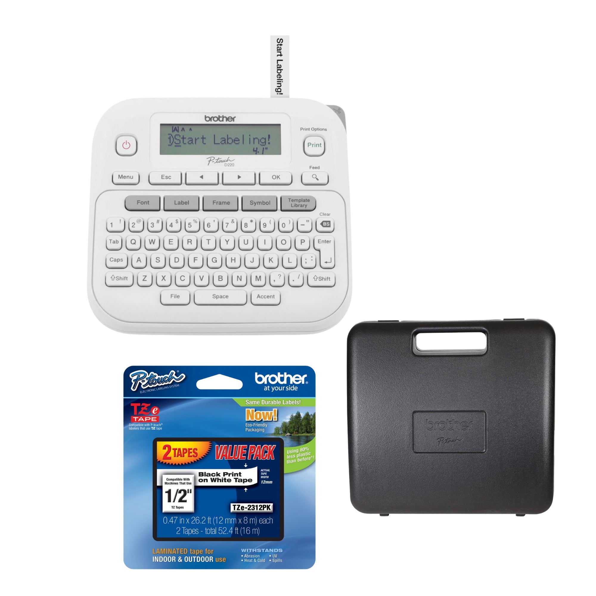 P-Touch Portable Label Maker with Laminated Tape and Storage Case