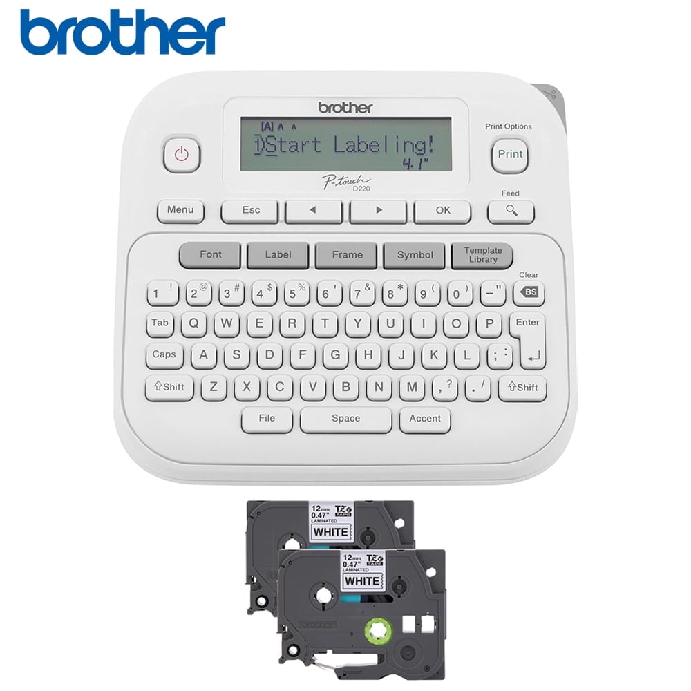 Home/Office Everyday Label Maker Bundle with P-touch Black Print on White Laminated Label Tape