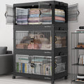 90Gal Stackable Storage Bins with 3x Lids, Front and Side Open Doors, Collapsible Closet Organizer and Storage Cabine...