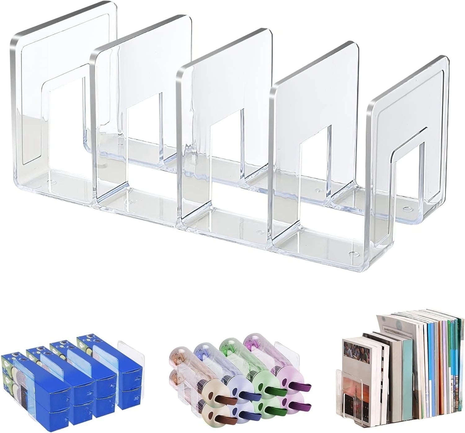 Clear Acrylic File Sorter,4 Slots Magazine File Holder,Bookshelf Organizer,Sturdy Desk File Organizer,File Racks for ...