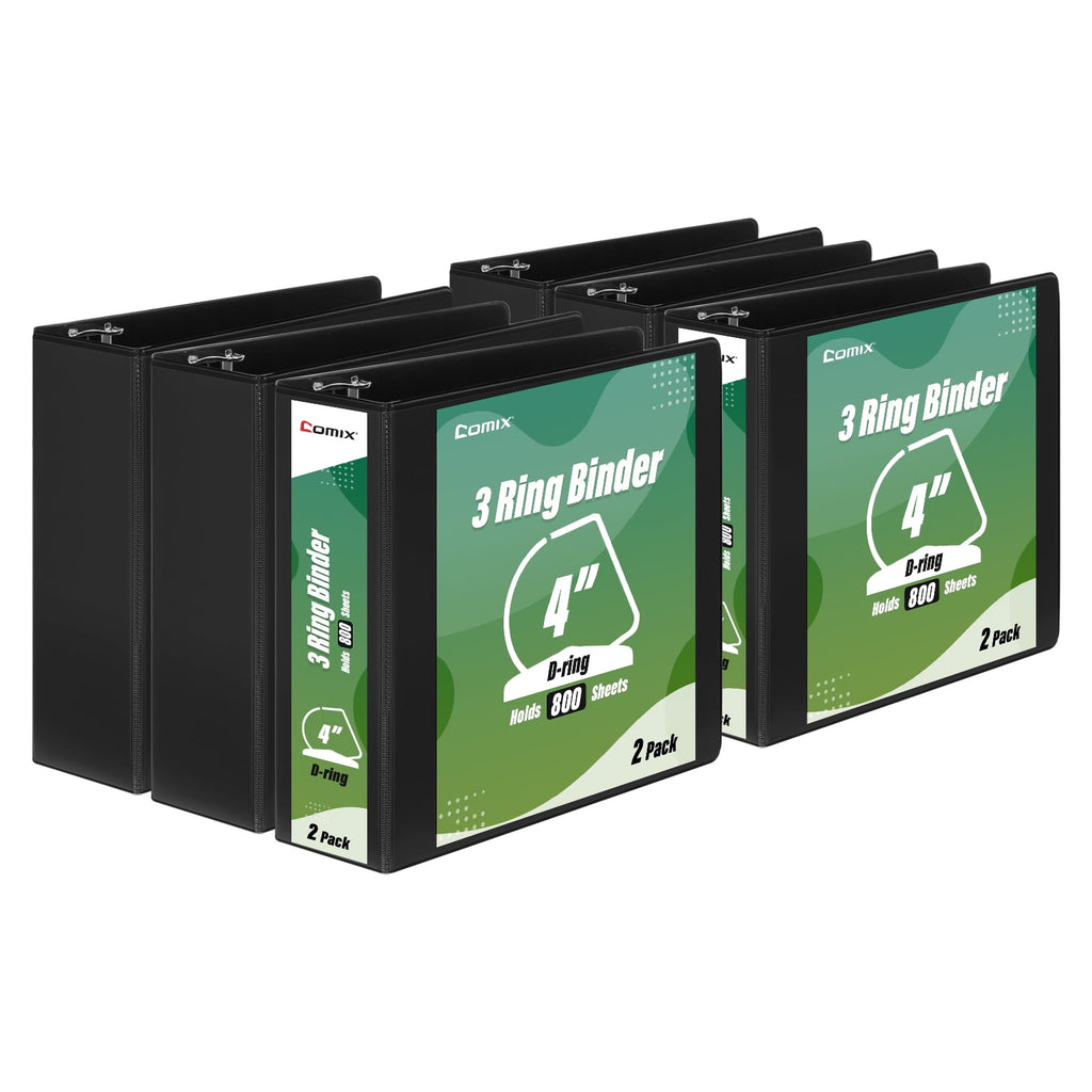 Heavy-duty 3 Ring Binder,4 inch D Ring, Hold 835 Sheets, 6 Pack Black