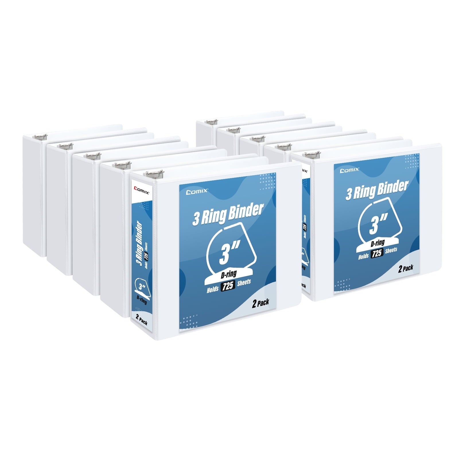 Heavy-duty 3-inch 3 Ring Binder, D Ring with 725 Sheets Capacity, 10 Pack White
