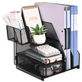 for with 2-Tier Paper Letter Tray, Drawer and 2 Pen Holder, Mesh top Organization with Magazine Holder for Office Sup...