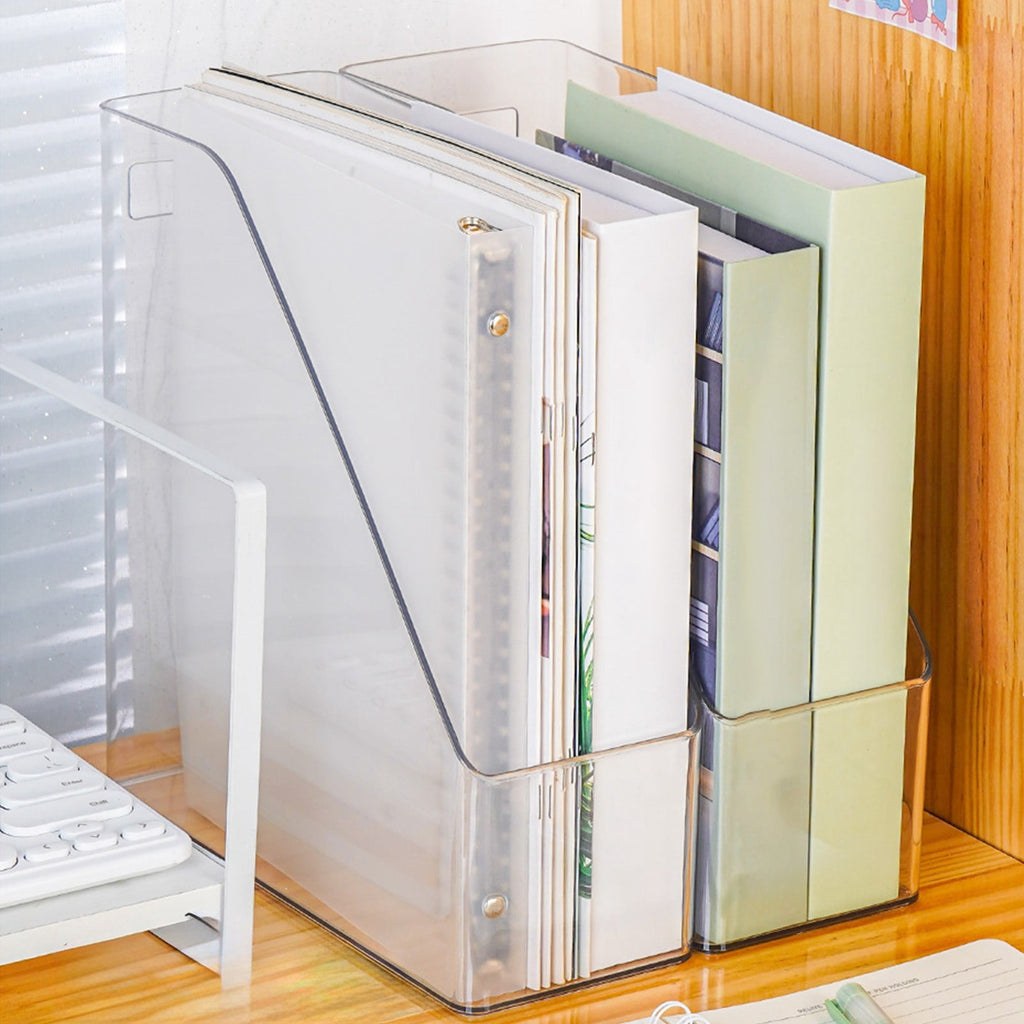 Desktop File Organizer Transparent Plastic Storage Box for Books, Folders, Mail and Office Supplies – Thickened PET, Large Capacity Desk Org
