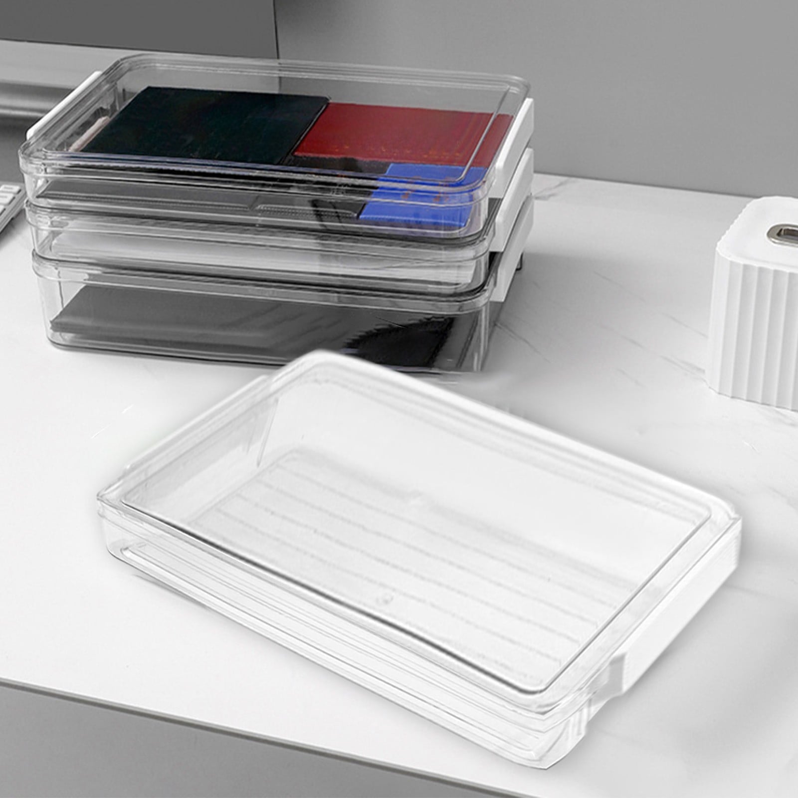 Document Storage Box, File Organizer, Plastic Archive Box with Lid, Moisture Proof, Stackable, Clear, Large Capacity ...