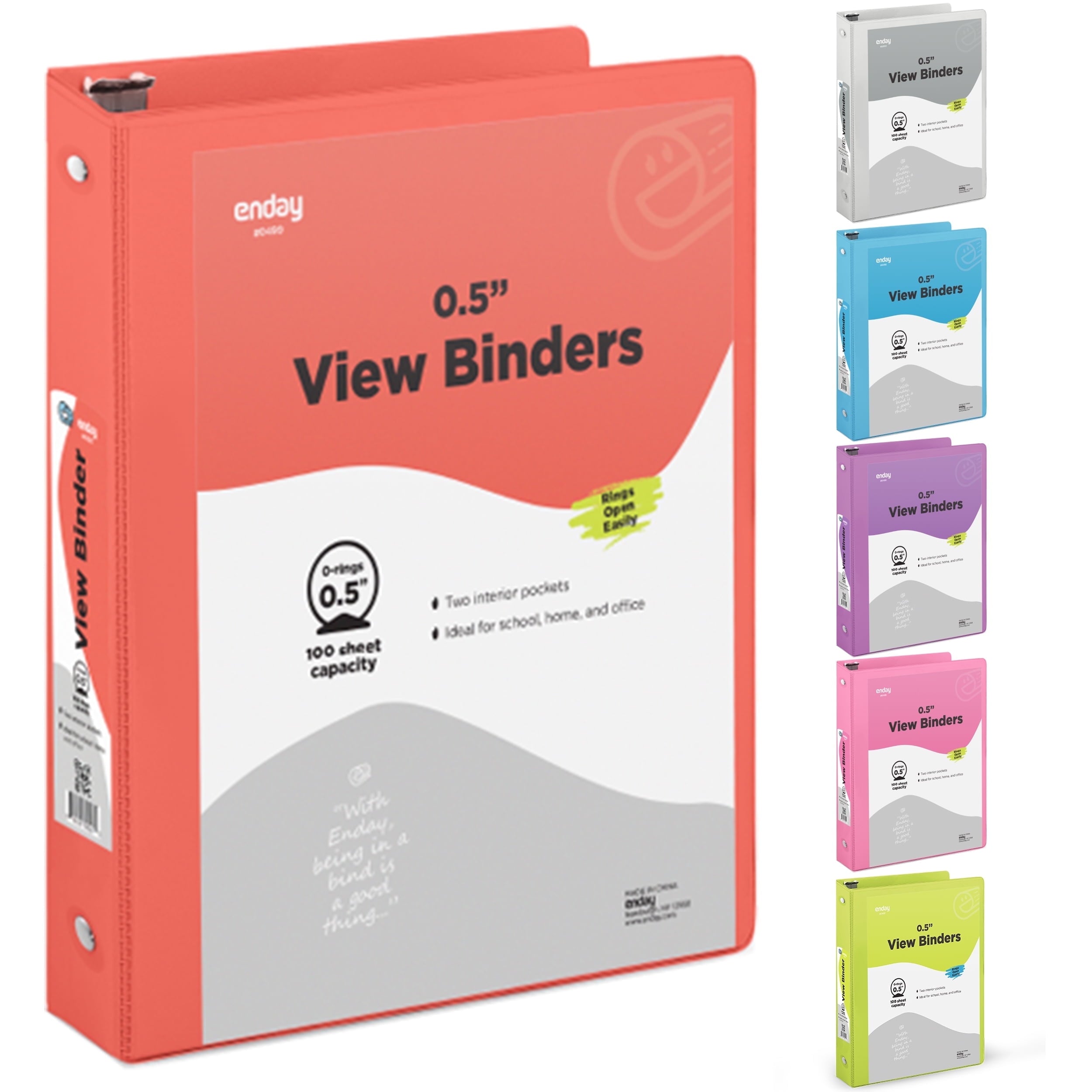 ½ Inch 3 Ring Binder .5 inch Red Clear View Cover with 2 Inside Pockets, Colored School Supplies Office and Home Binders