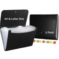 13 Pocket Accordion Folder, Black Plastic, A4 Size, 350 Sheet Capacity, Professional Document Storage with Index Labe...