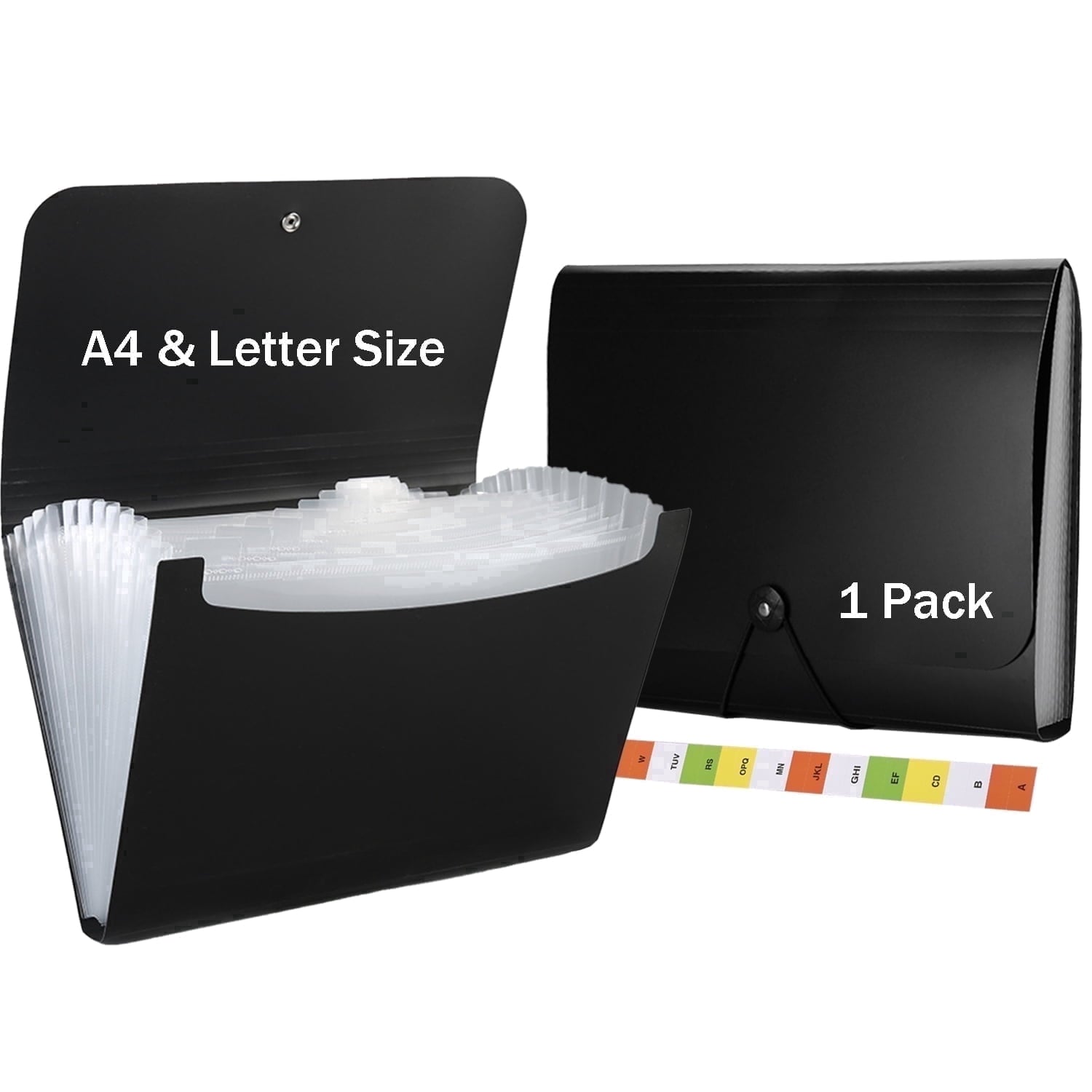 13 Pocket Accordion Folder, Black Plastic, A4 Size, 350 Sheet Capacity, Professional Document Storage with Index Labe...