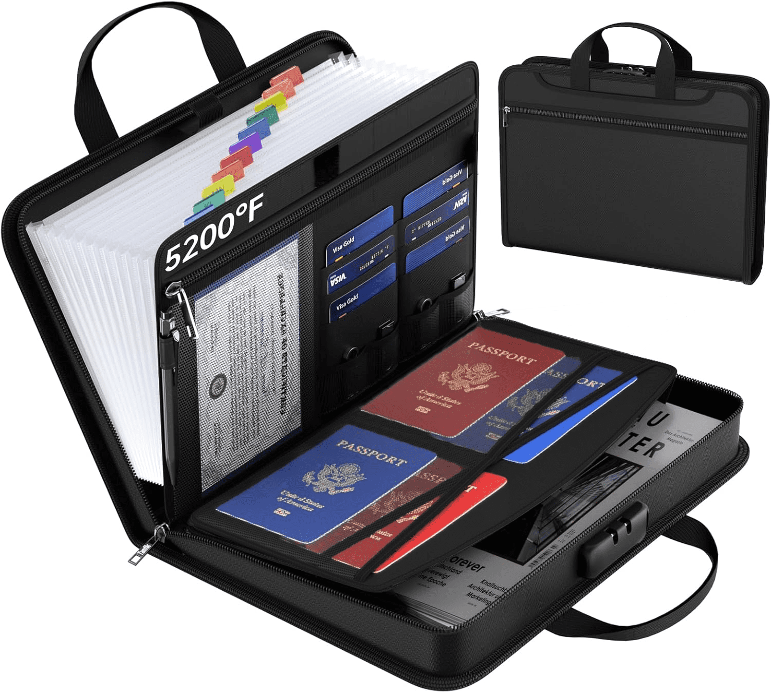 FAKYFJ Fireproof Accordion File Organizer, Fire Proof Document Organizer with Zipper & Handle, Water-Resistant Important Document Organizer