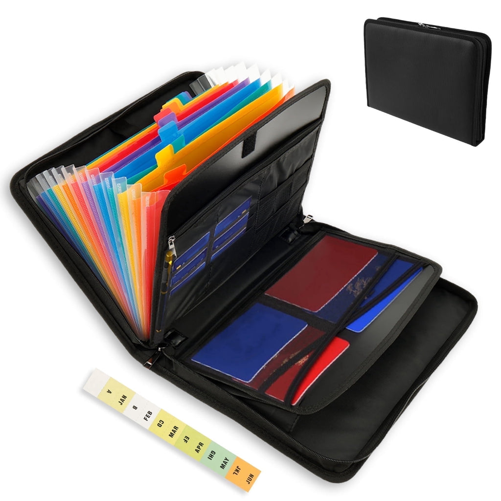 13 Pockets Expanding File Folder, Folio Accordion File Organizer, A4 Fireproof File Storage Folder, Important Documen...