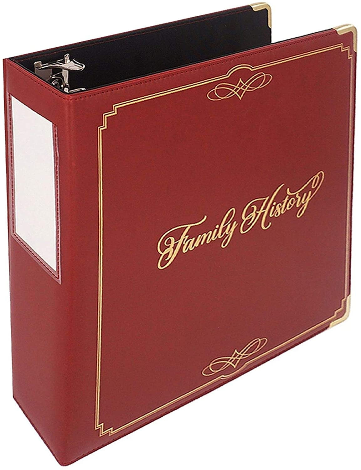 Family History Binder, Burgundy Padded PVC Slant D-Ring, Genealogy Binder Organizer with Gold Artwork, 1 Sheet Lifter and Pen Loop for Famil