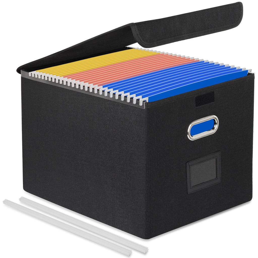 Foldable File Box Collapsible with Lid & Slides, Multi-purpose Storage with Pragmatic Design Files Boxes for School, ...