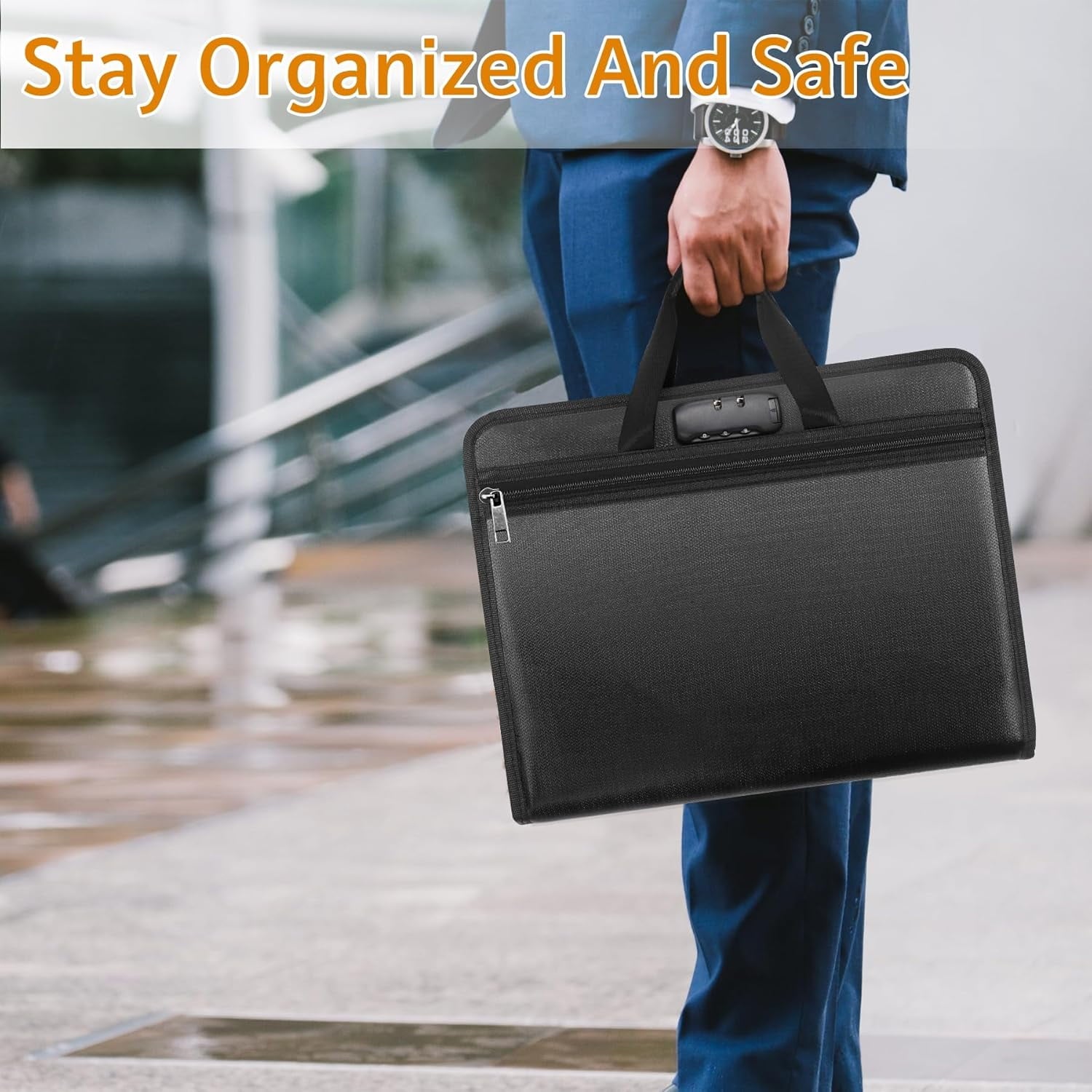 Expanding Accordion Folder with Lock Zipper Labels13 Pockets Document Holder Storage Box Bag for Business Office Rece...