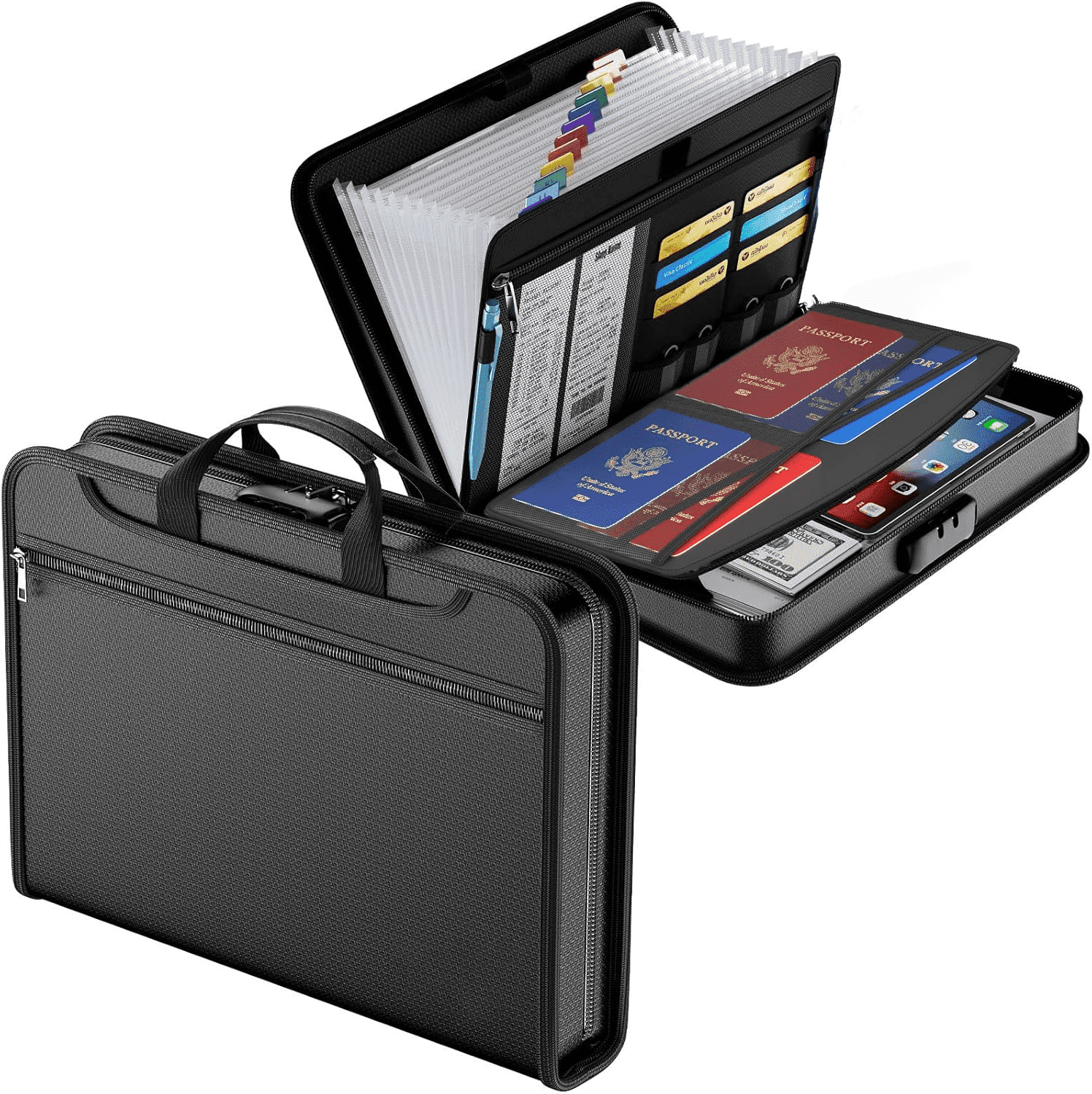 Organizer with Combination Lock Portable Organizer & Large Capacity Folder Document Organizer, Folder for Home, Offic...