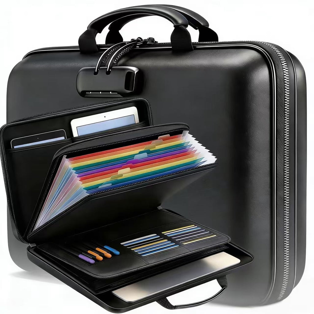 Fireproof Document Box, Fireproof File Organizer with Lock,ANUNU Hard-Shell Case Fireproof Document Box with 13 Pocket Accordion File Folder