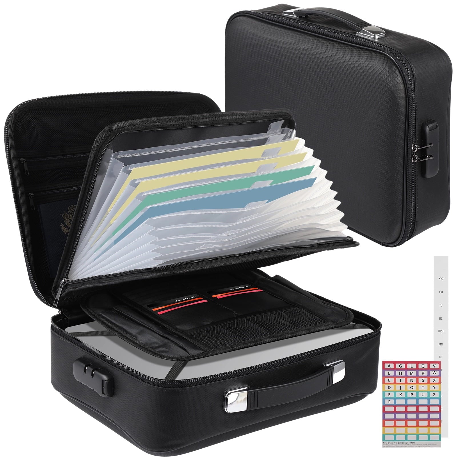 Fireproof Document Box, Hard Shell Fireproof Safe Case with Lock, File Organizer with Expandable Filing Compartments, Portable & Waterproof