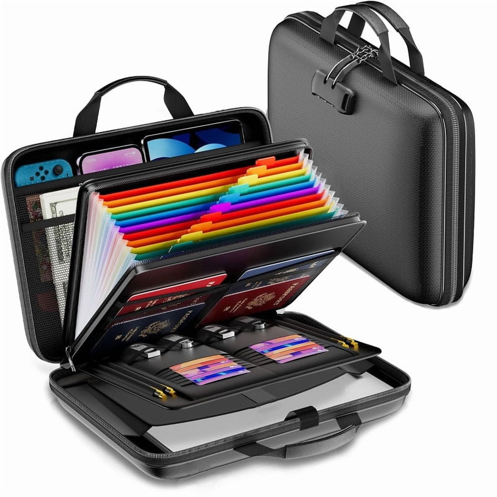with Lock, Water Resistant Hard-Shell Case with 13 Pocket Accordion Folder, Portable Document for Letter A4 s Laptop ...