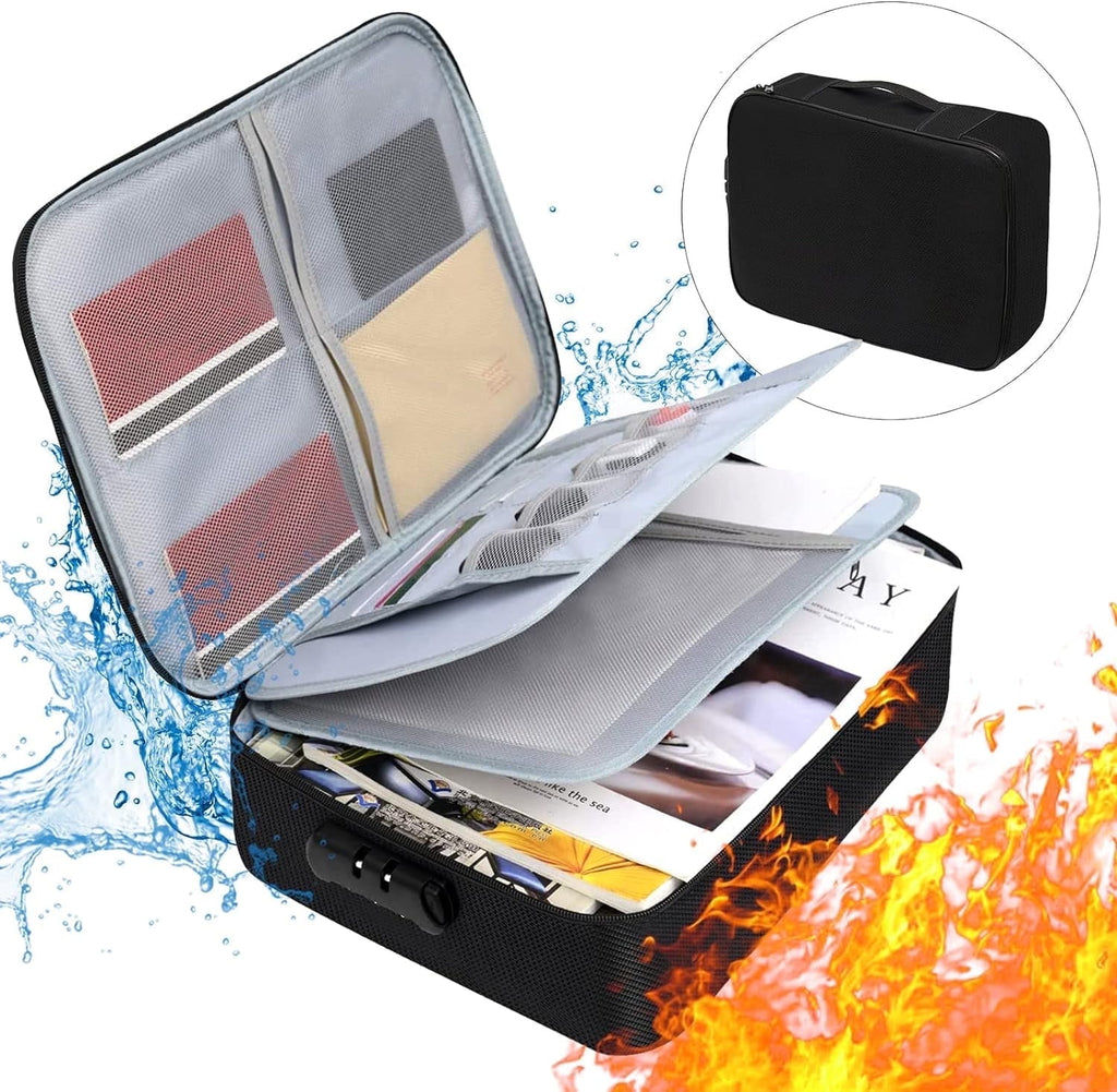 Fireproof File Storage Bags,with Letter Size File Bag, Document Organizer with Lock Water-Resistant Portable for Home Office Travel for Impo