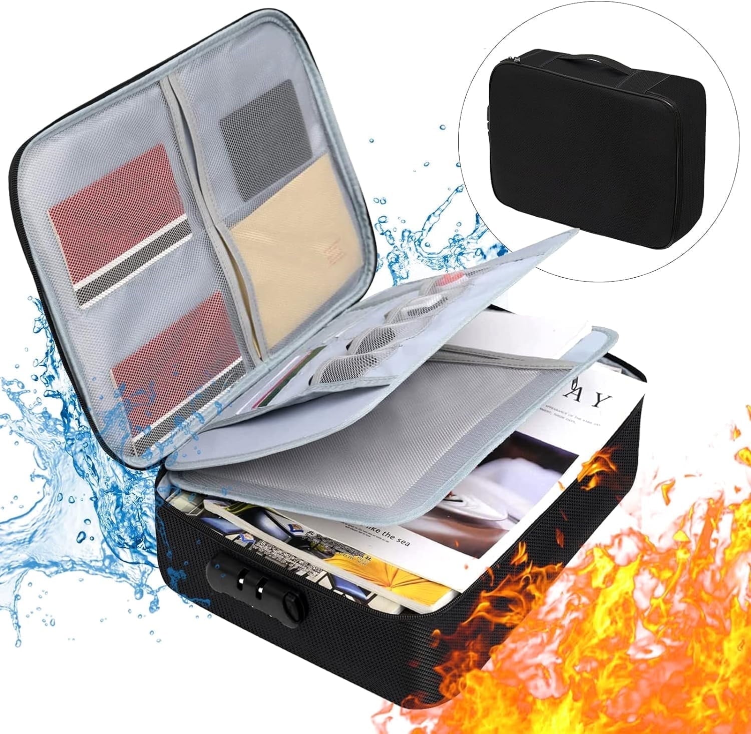 Fireproof File Storage Bags,with Letter Size File Bag, Document Organizer with Lock Water-Resistant Portable for Home Office Travel for Impo