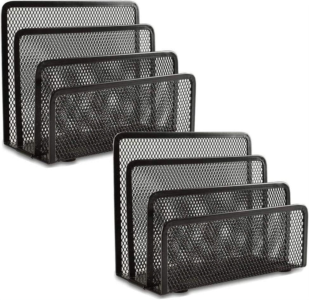 Folder Holder Desk, 2 Pack Mail Organizer Letter Holder for Desk Metal Mesh with 3 Vertical Upright Compartments