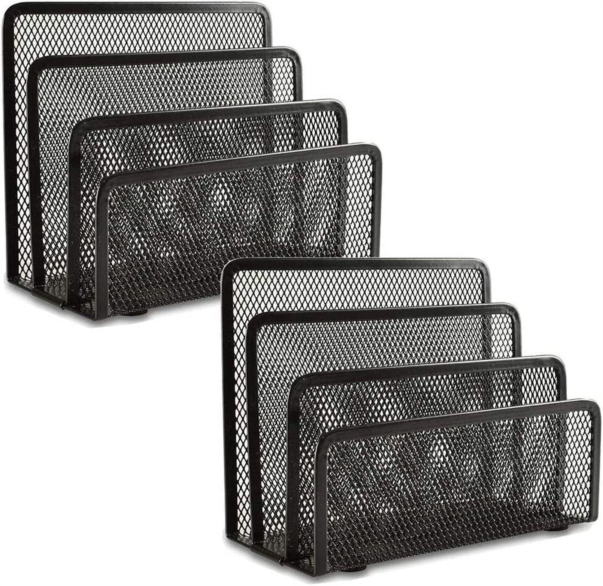 Folder Holder Desk, 2 Pack Mail Organizer Letter Holder for Desk Metal Mesh with 3 Vertical Upright Compartments