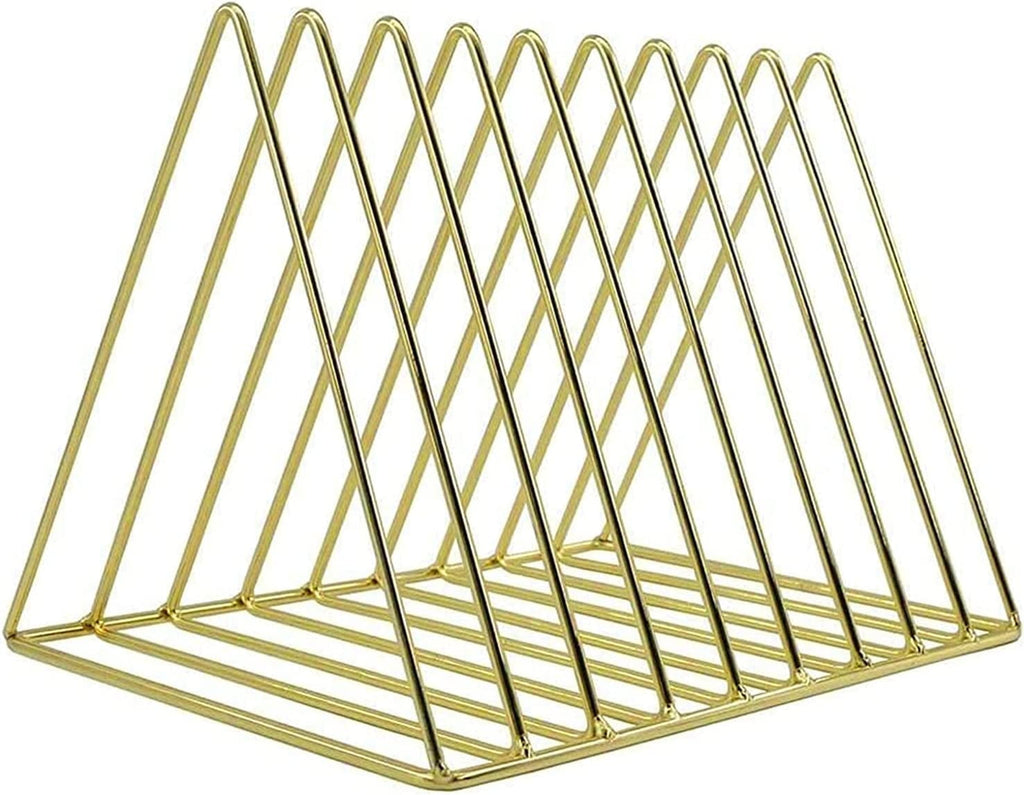 Gold Magazine Newspaper Holder Triangle File Folder 9 Slot Files Storage Holder Triangle Bookshelf Desktop Organizer ...