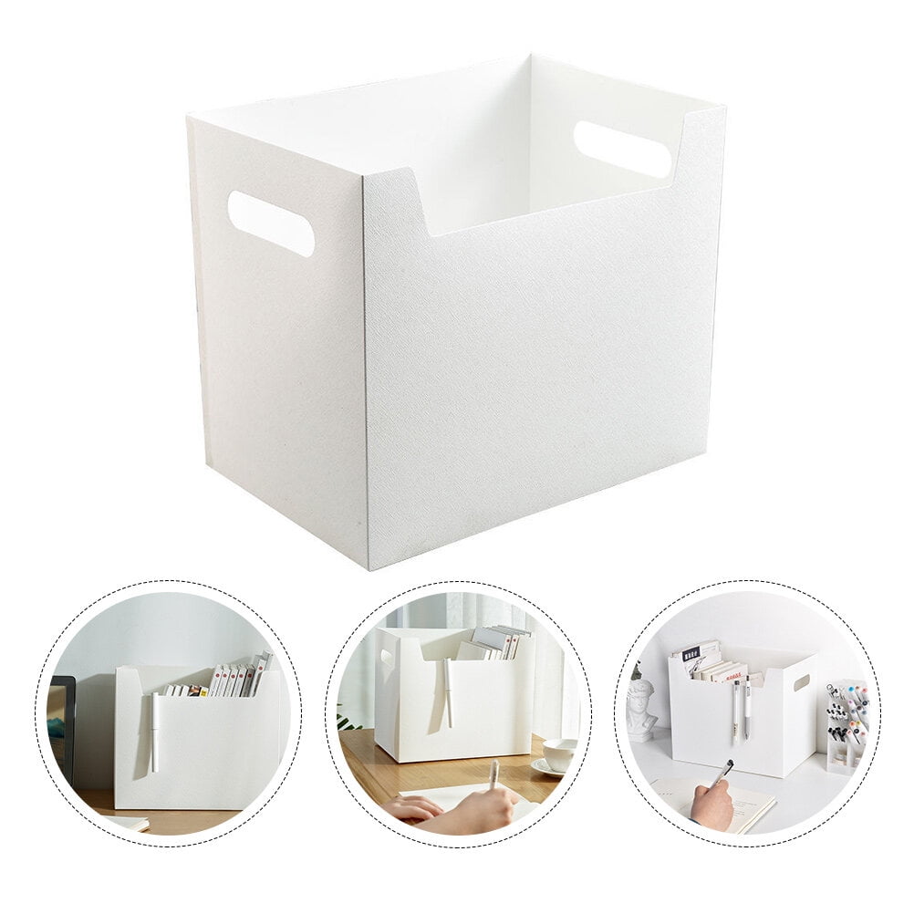 2 PCS File Storage Box Organiser Boxes with Lids Large Filing Folder Office White