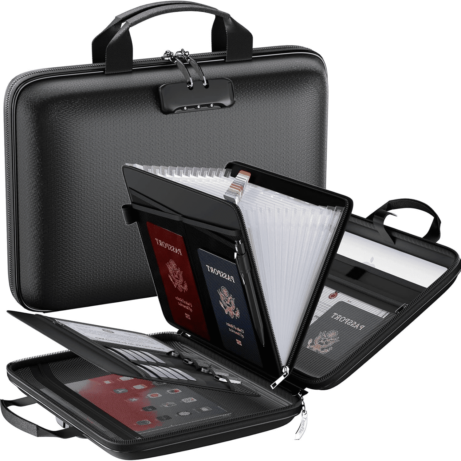 Box with Lock, Hard-Shell Case Box with 13 Pockets Accordion File Folder, Important Organizer for Letter A4 Files Lap...
