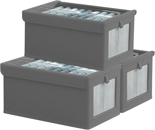Glowvia 3 Pack Fabric Storage Bins with Lids, Wardrobe Storage Organiser, Stackable Storage Bin, Foldable Storage Baskets, Closet Organizers