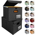 2 Pack Collapsible File Organizer Box with Lid & Plastic Slide, for Office Document Storage
