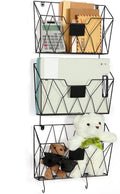 Holder Mount Metal Organizer 3 Pockets Mail Organizer with Hooks for Office Home,Black