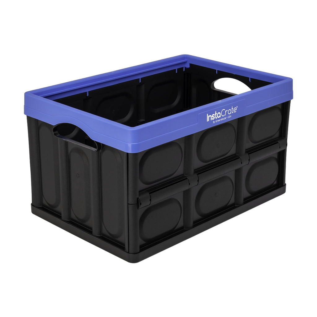 Instacrate 12-Gallon Collapsible Plastic Storage Bin with Handles, Black and Blue