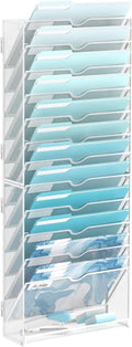 13-Tier Wall File Organizer, Metal Hanging Mounted Paper Rack, White, Screw Installation