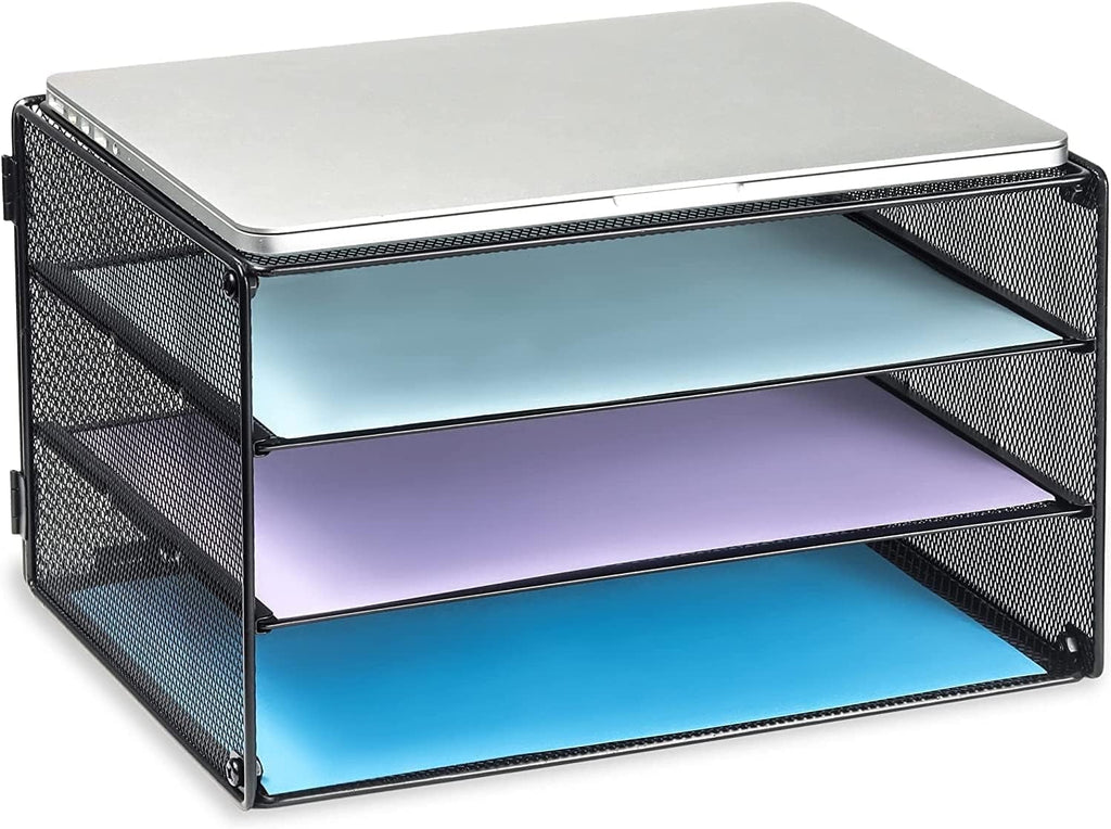 INTIGE 3-Tier Metal Desk File Organizer, Paper Organizer for Office and Home, Black, 1 Piece