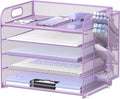 INTIGE 5-Tier Metal Mesh Desk Organizer with Handle & Removable Pen Holders, Purple, 1 Pcs