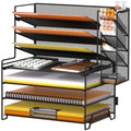 7-Tier Metal Mesh Desk File Organizer with 4 Pen Holder, Paper Organizer, Black