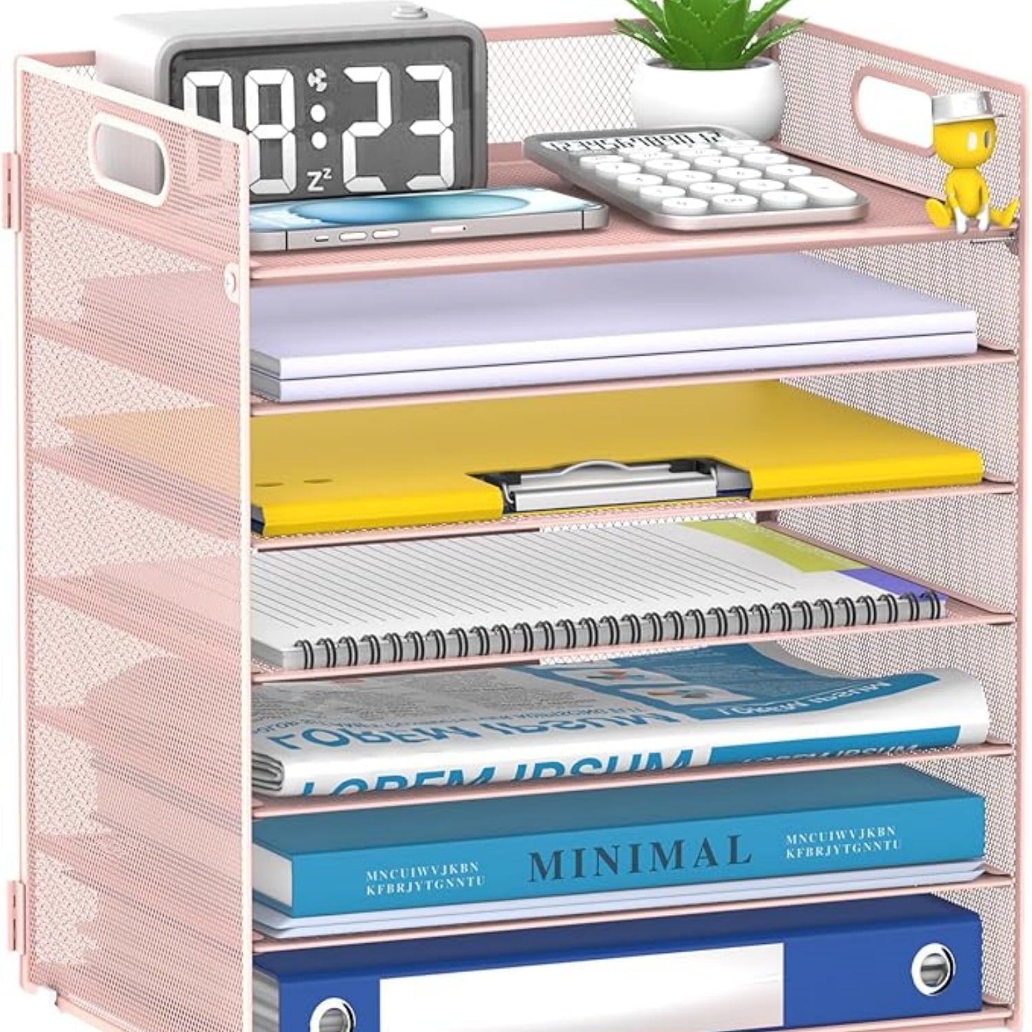 7 Tier Paper Organizer, Mesh Desktop File Holder with Handles for Office