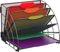 Fan Shaped Desk File Organizer, 6 Compartments,Desk Storage for Office, Black