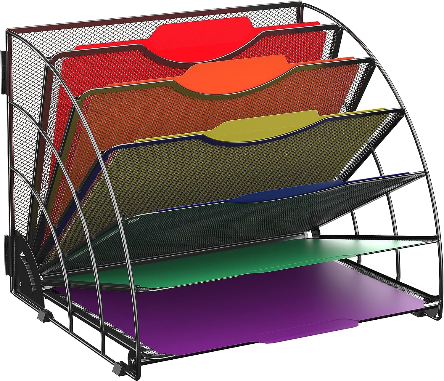 Fan Shaped Desk File Organizer, 6 Compartments,Desk Storage for Office, Black