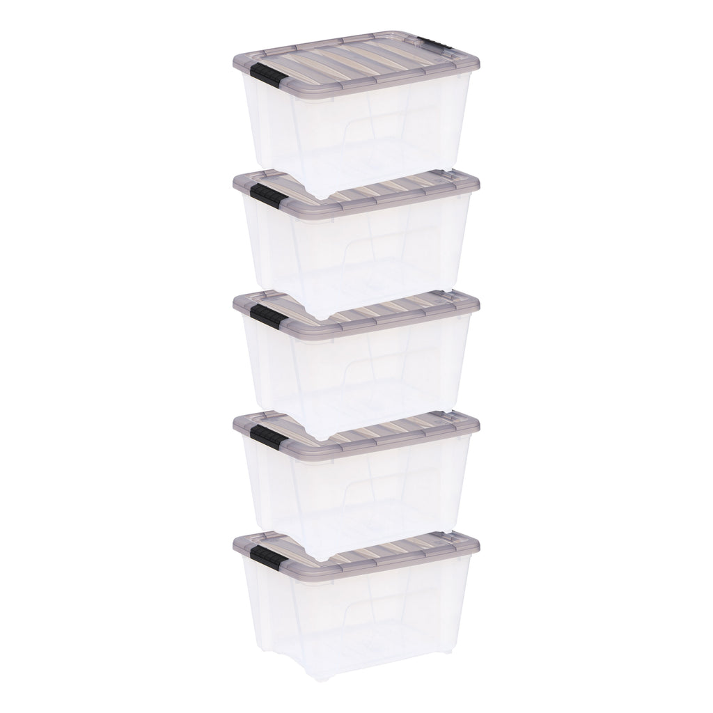 Stack & Pull Clear Plastic Storage Box, Lid Gray, Set of 5