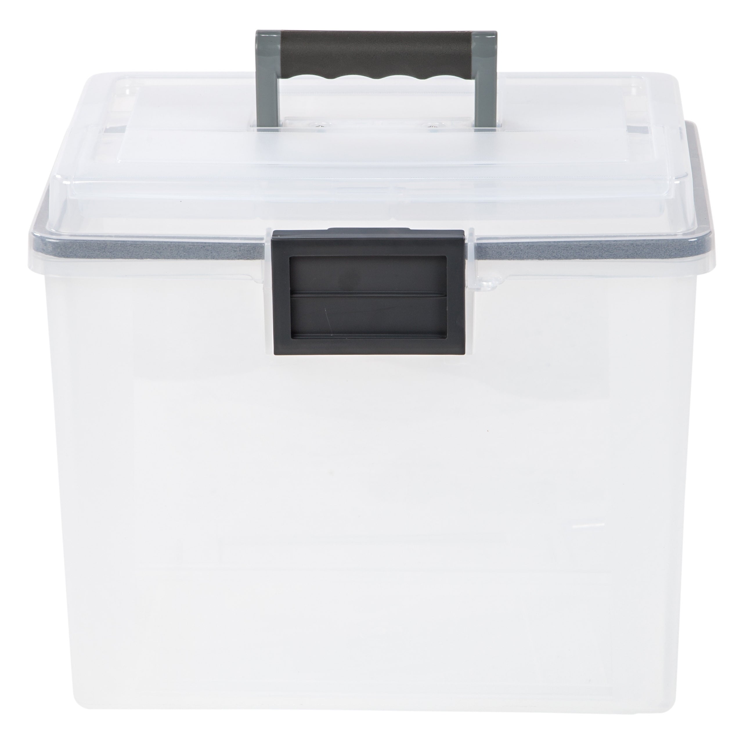 IRIS USA 19 Qt. WEATHERPRO Plastic Office Storage Portable Letter Size File Box with Organizer-Lid and Seal and Secure Latching Buckles, Cle