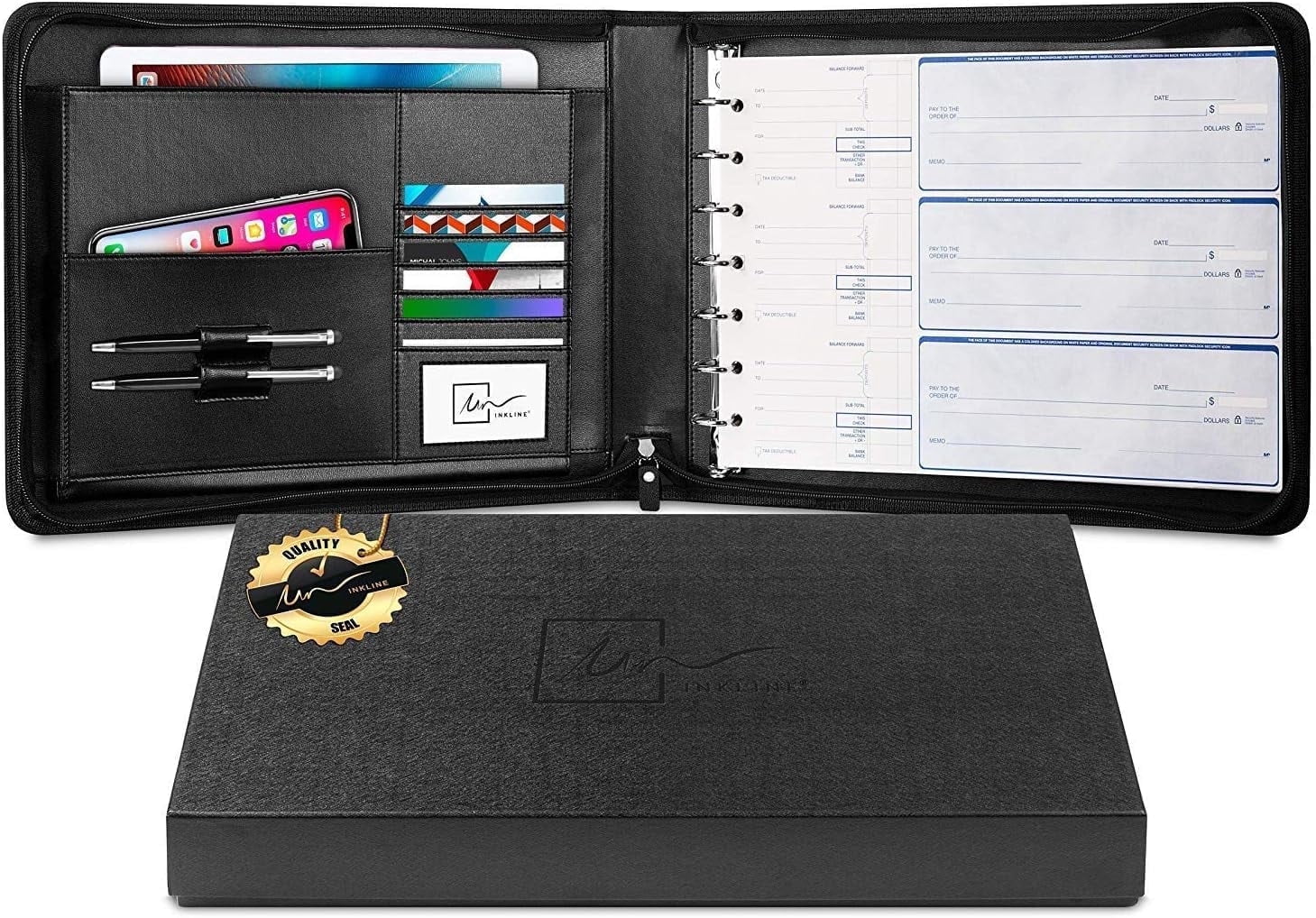 7-Ring Check Binder 500 Check Capacity Portfolio Organizer, 9" x 13" Brown