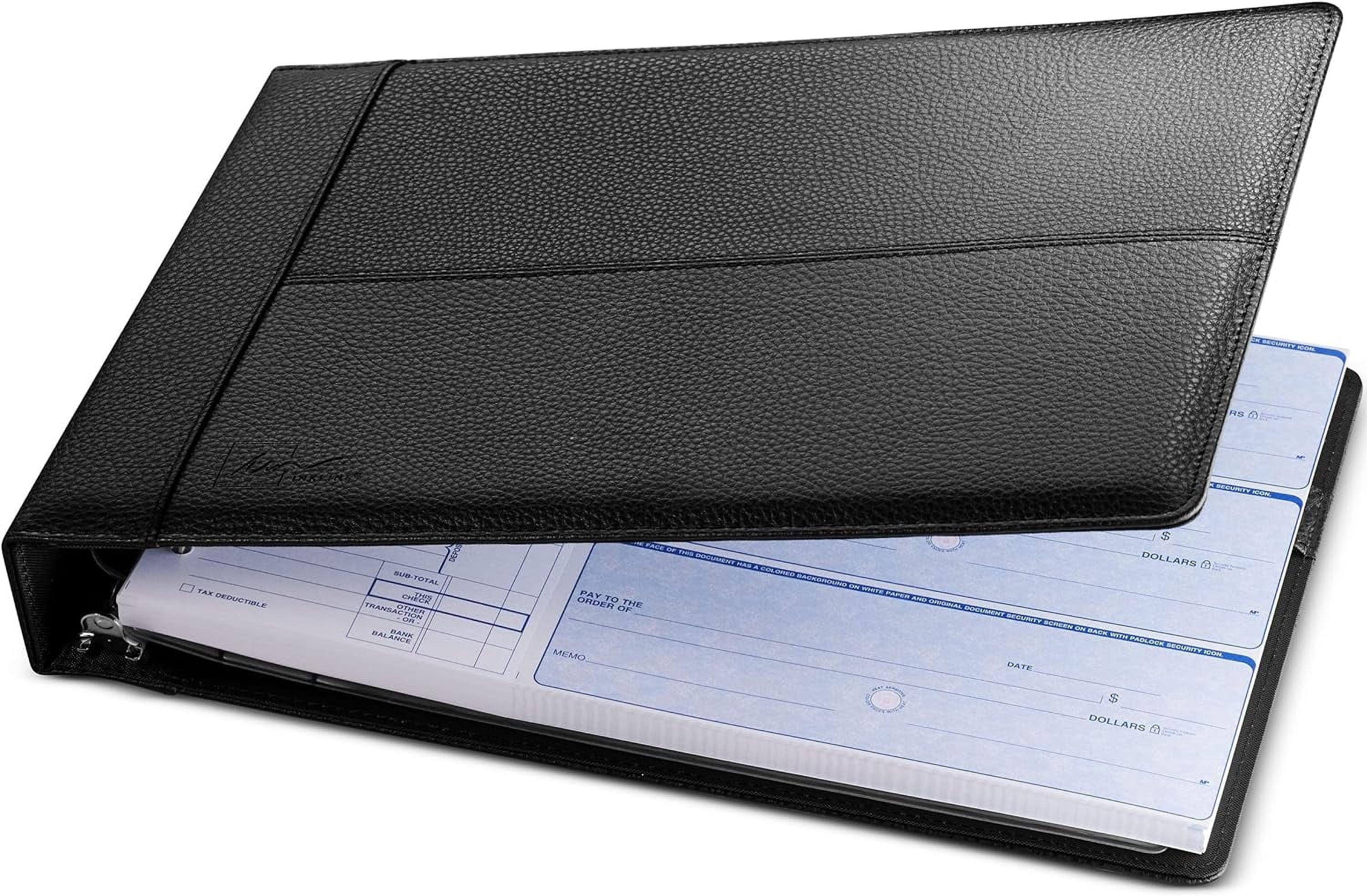 7-Ring Check Binder 500 Check Capacity Portfolio Organizer, Stitched Leather Black