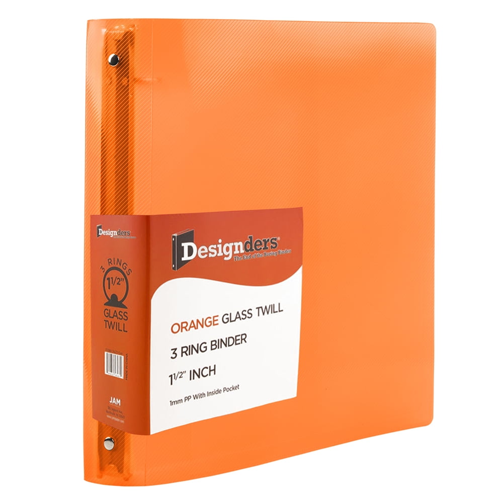 Plastic 1 1/2 in Binders, 3 Metal Rings, Orange, 1/Pack