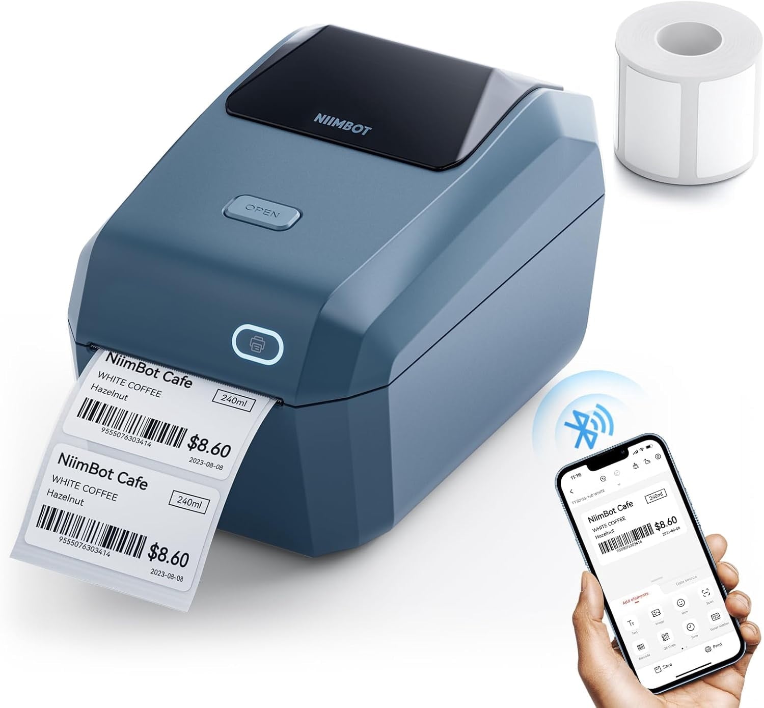 K3 Label Printer, 3 Inch Desktop Label Maker with High-Speed, Bluetooth and USB Connection, Support Smartphone & PC, Thermal Label Maker for