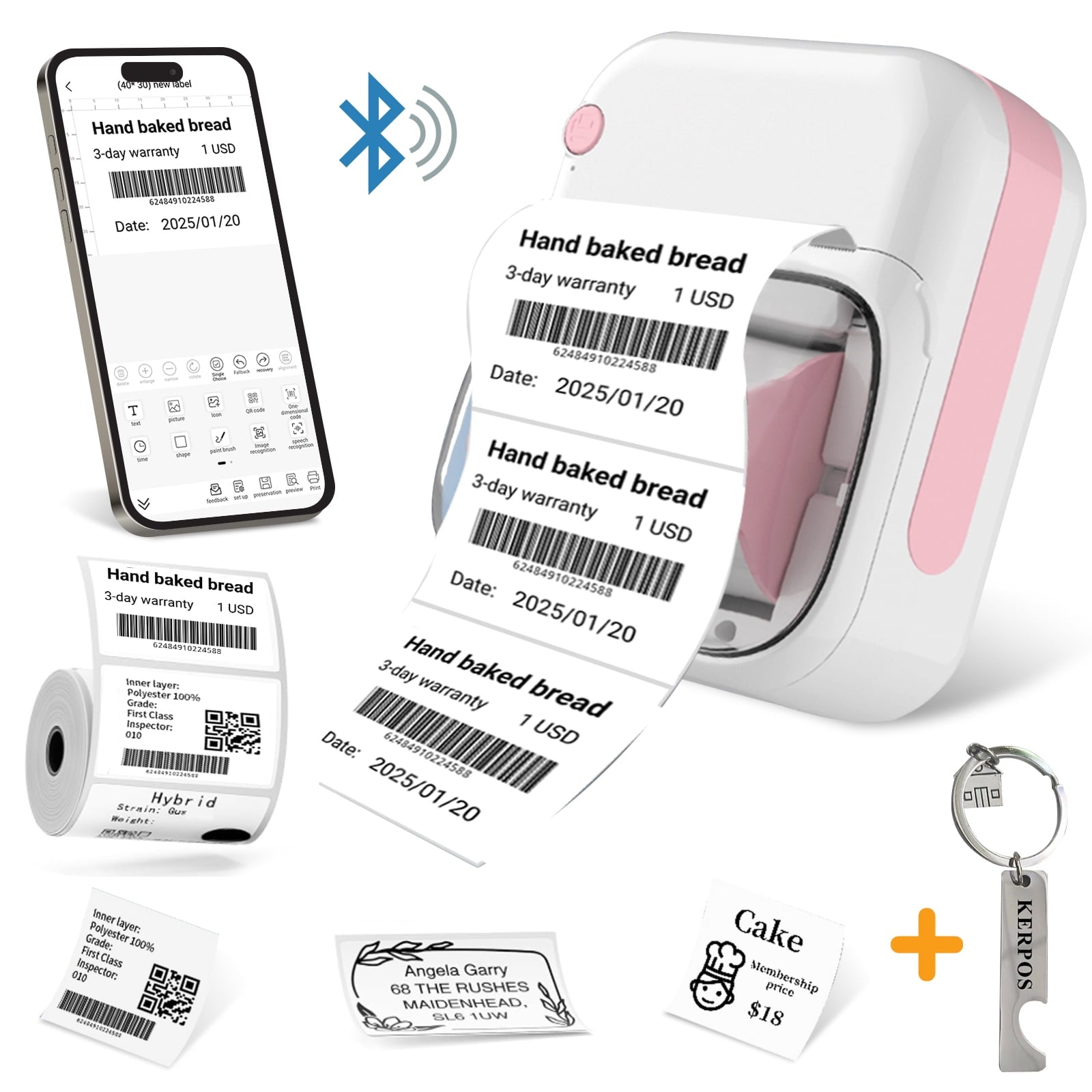 Label Maker Machine with Tape - Thermal Label Printer Bluetooth Label Maker, Mini Sticker Printer for Home, Kitchen, ...